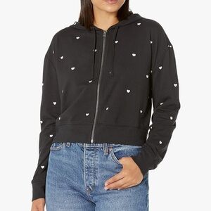 Sundown by Splendid Zip Hoodie Sweatshirt Black w/ White Heart – M